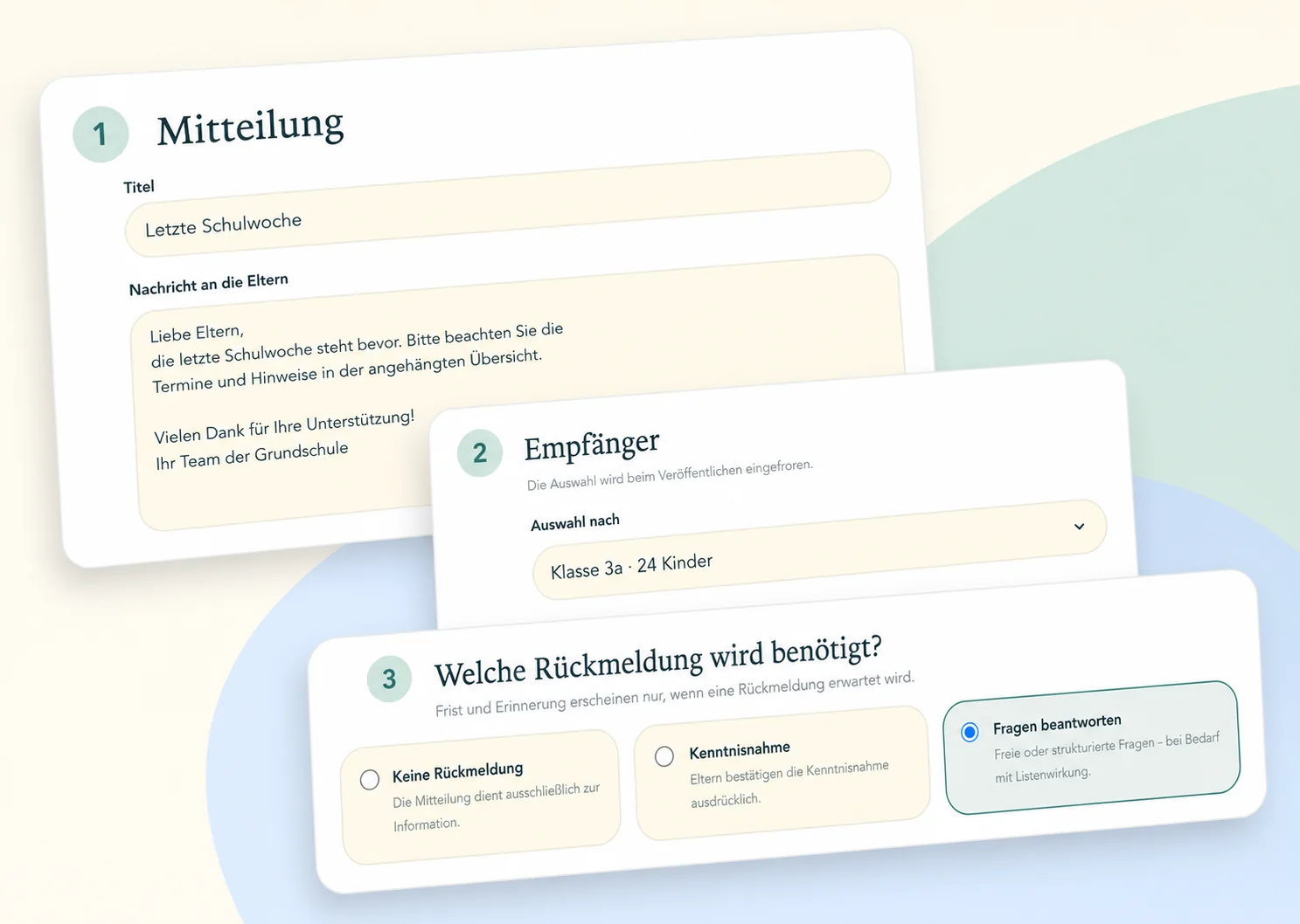 Elternnachricht in drei Schritten: Mitteilung, Empfänger und gewünschte Rückmeldung