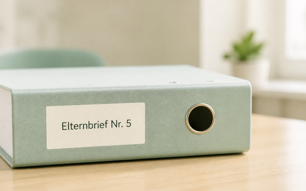 Grüner Dokumentenordner mit der Aufschrift Elternbrief Nr. 5